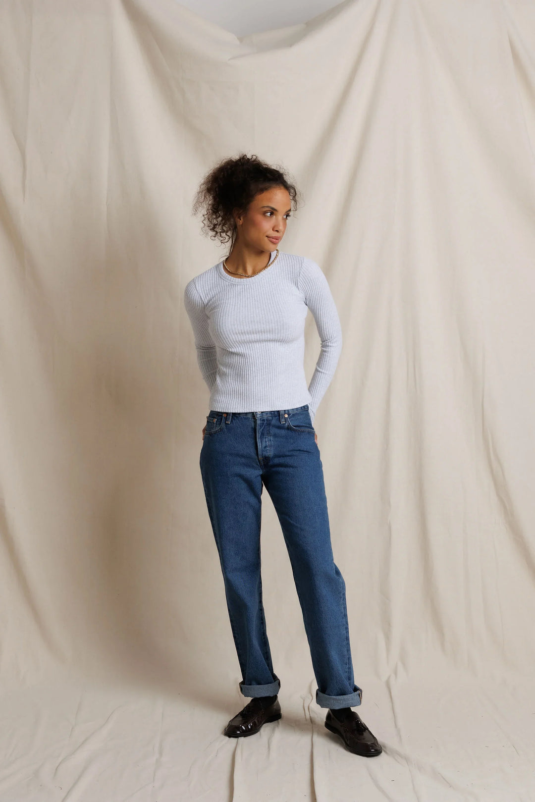 Perfectwhitetee Flora Long Sleeve Rib Tee