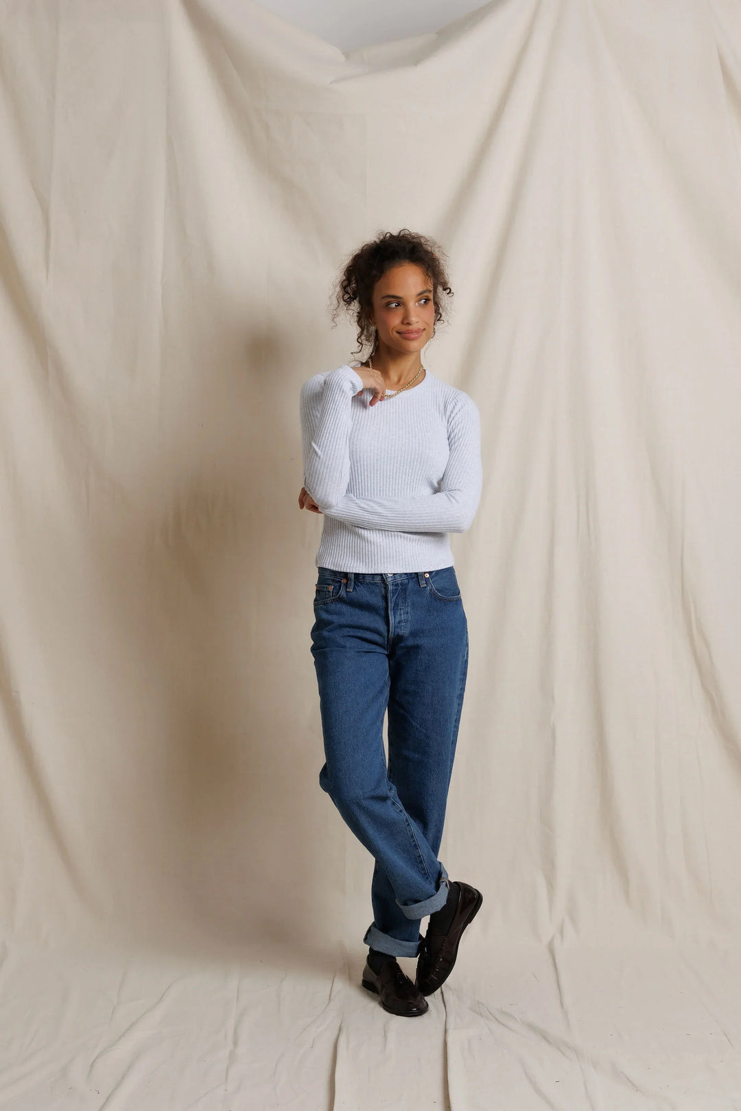 Perfectwhitetee Flora Long Sleeve Rib Tee