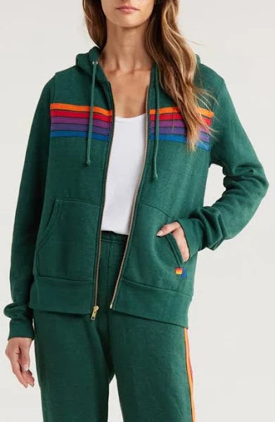 Aviator Nation 5 Stripe Hoodie Forest/Purple Orange