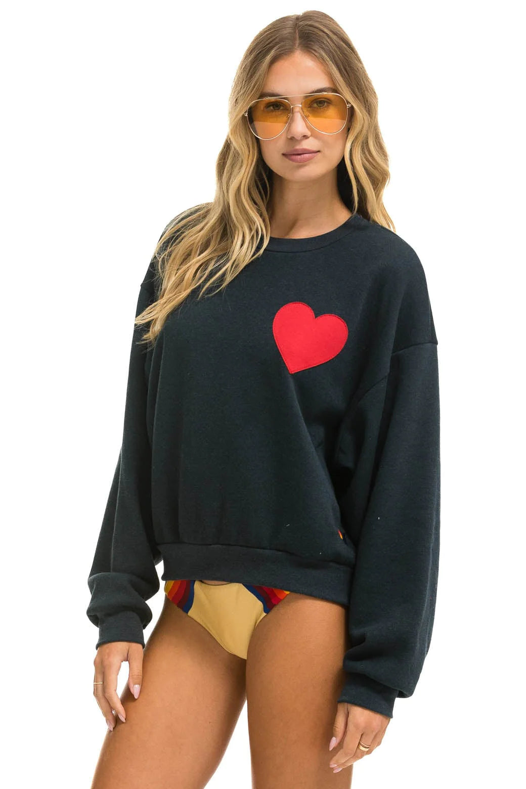 Aviator Nation Heart Stitch Relaxed Crew Sweatshirt - Charcoal