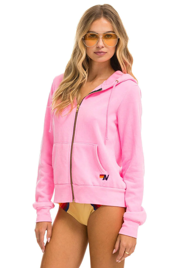 Aviator Nation HEART STITCH ZIP HOODIE - NEON PINK