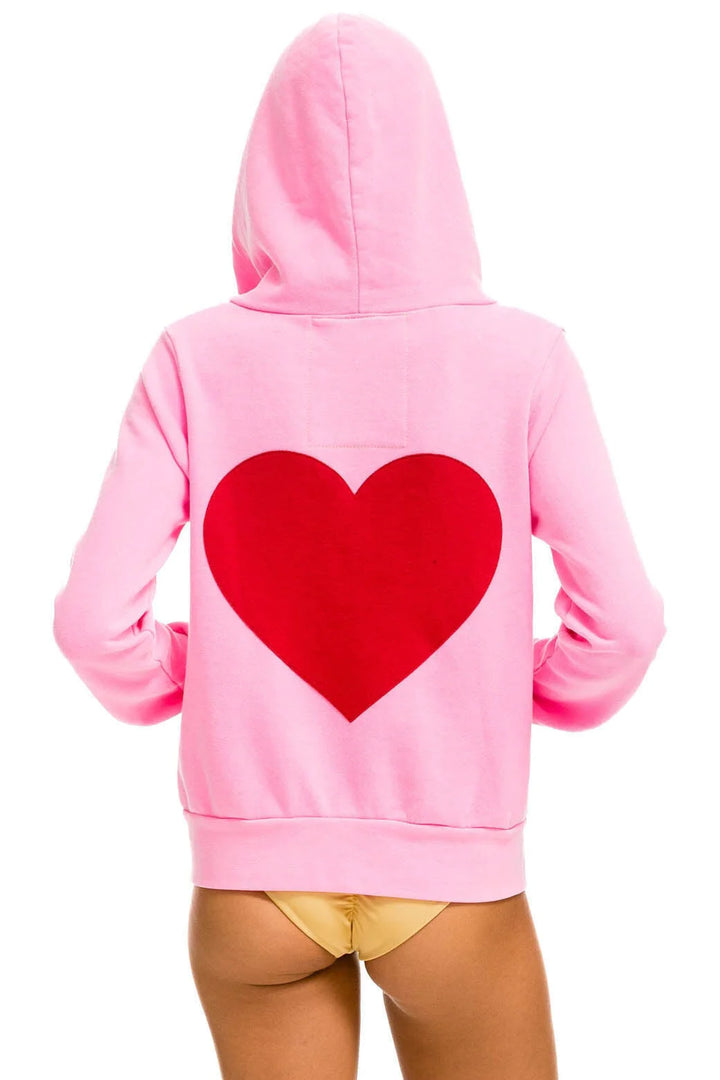 Aviator Nation HEART STITCH ZIP HOODIE - NEON PINK