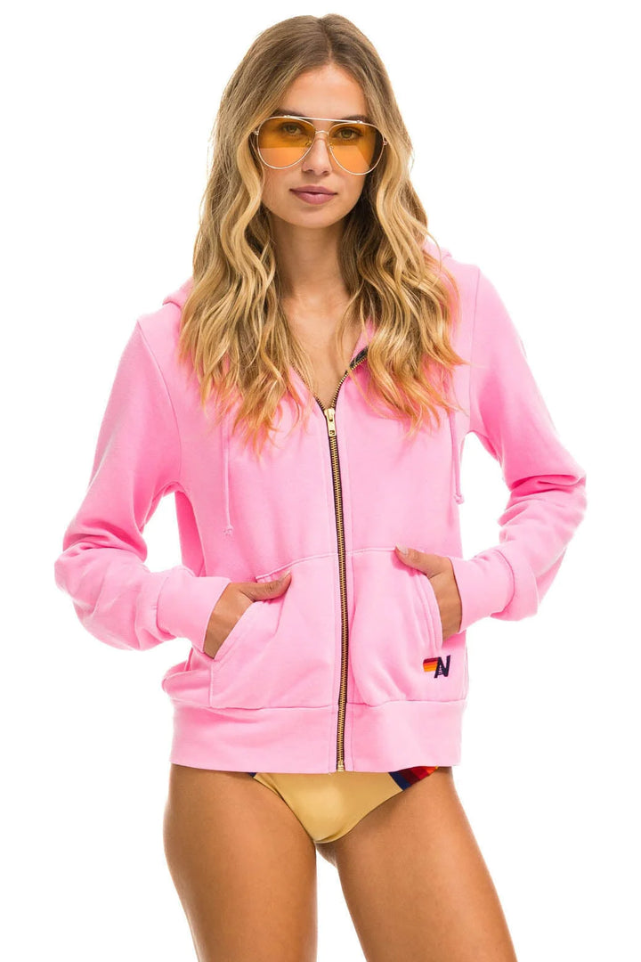 Aviator Nation HEART STITCH ZIP HOODIE - NEON PINK