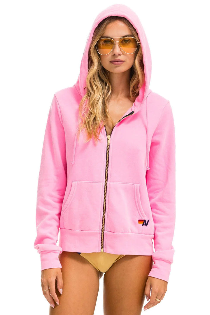 Aviator Nation HEART STITCH ZIP HOODIE - NEON PINK