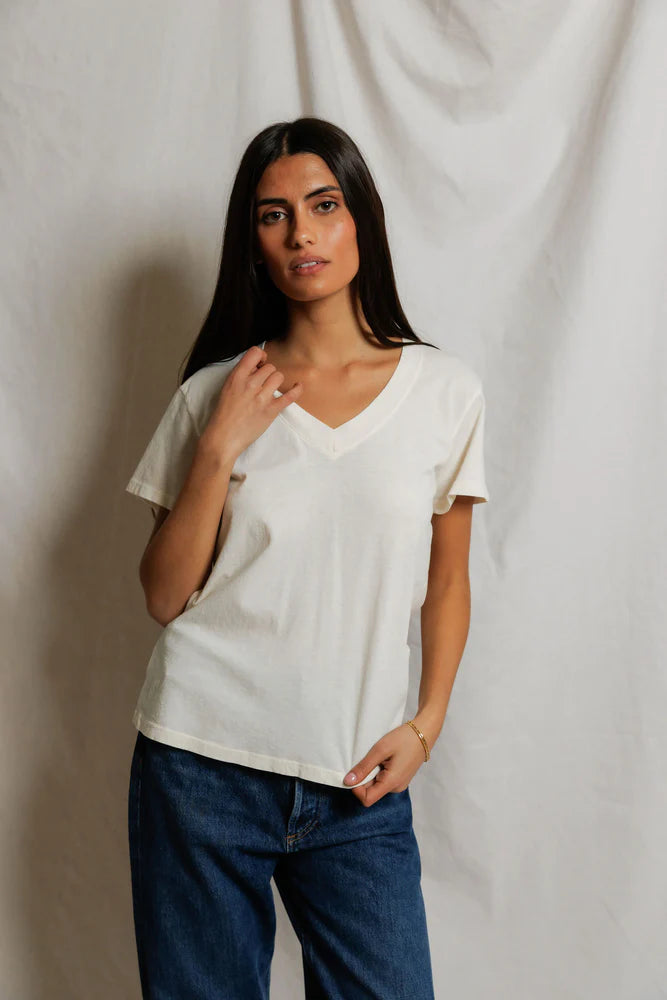 PERFECTWHITETEE Hendrix Cotton Boxy V Neck Tee