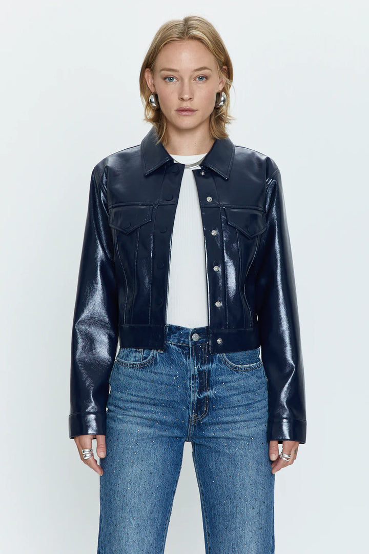 Pistola Emery Cropped Vinyl Trucket Jacket  - Navy Vinyl
