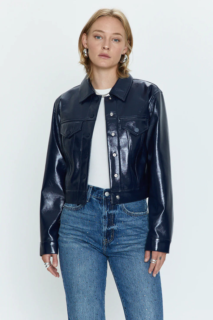 Pistola Emery Cropped Vinyl Trucket Jacket  - Navy Vinyl