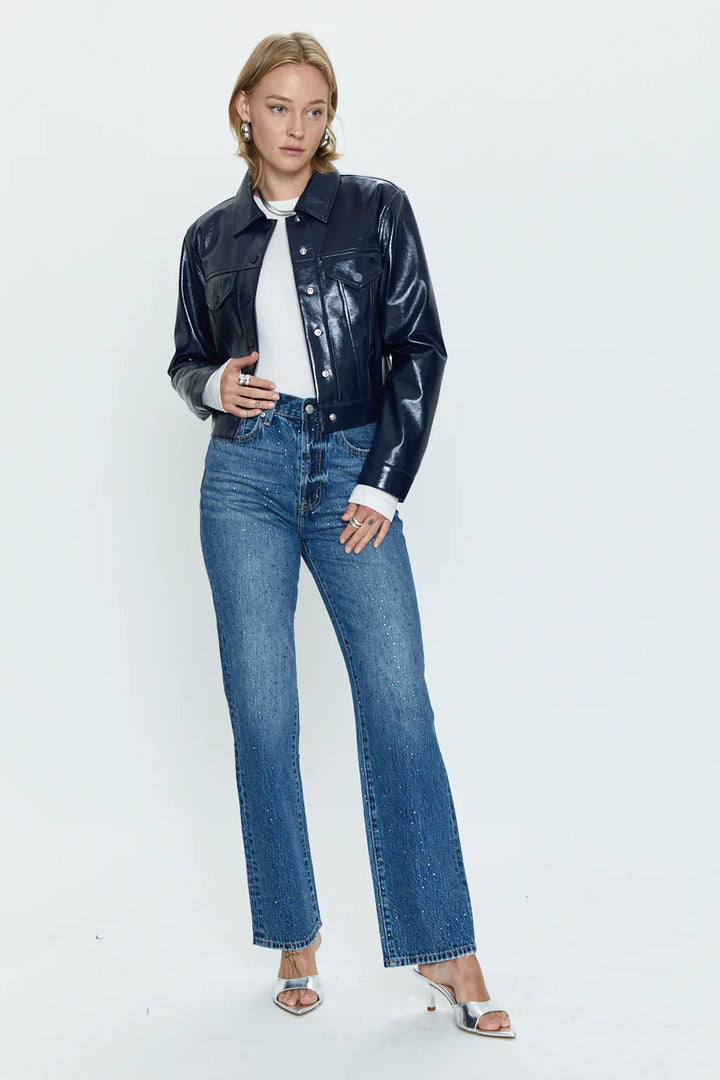 Pistola Emery Cropped Vinyl Trucket Jacket  - Navy Vinyl