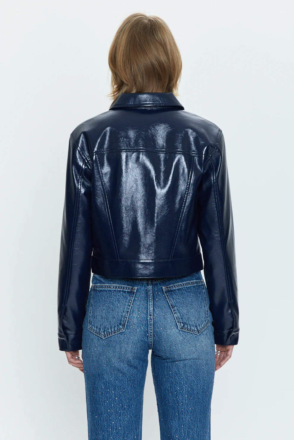Pistola Emery Cropped Vinyl Trucket Jacket  - Navy Vinyl
