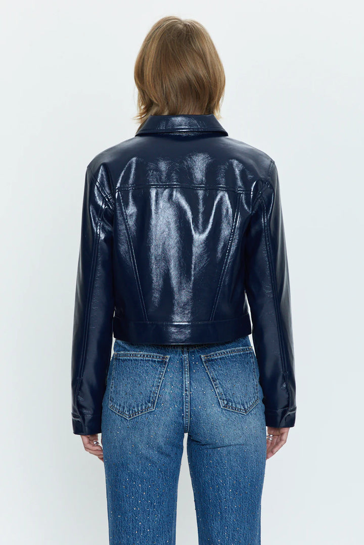Pistola Emery Cropped Vinyl Trucket Jacket  - Navy Vinyl