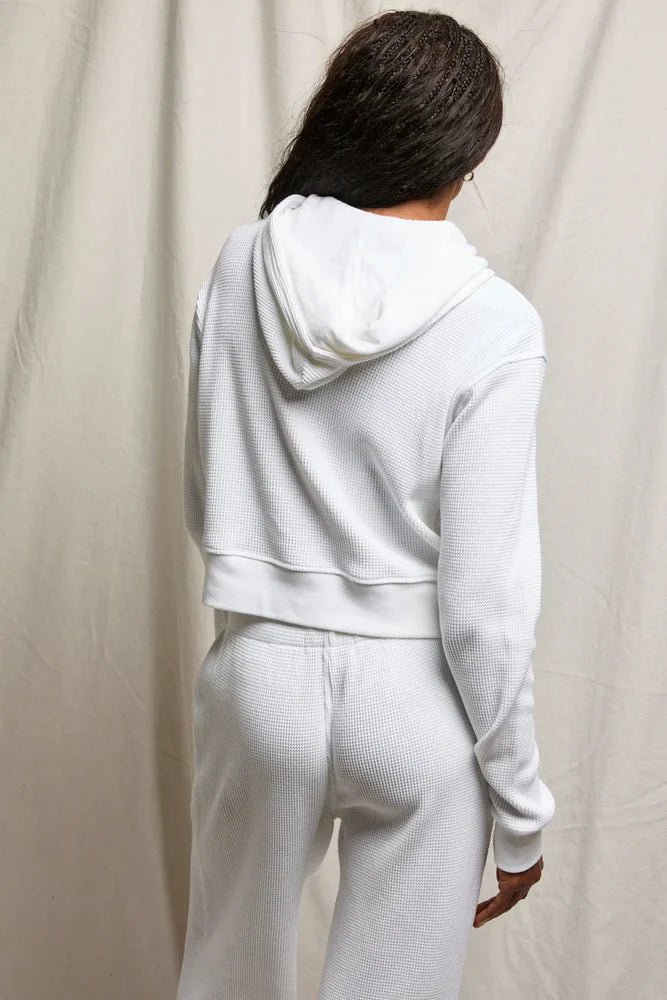 Perfect White Inez Waffle Knit Sweatshirt Hoodie