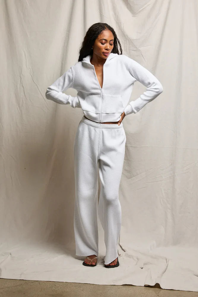Perfect White Inez Waffle Knit Sweatshirt Hoodie