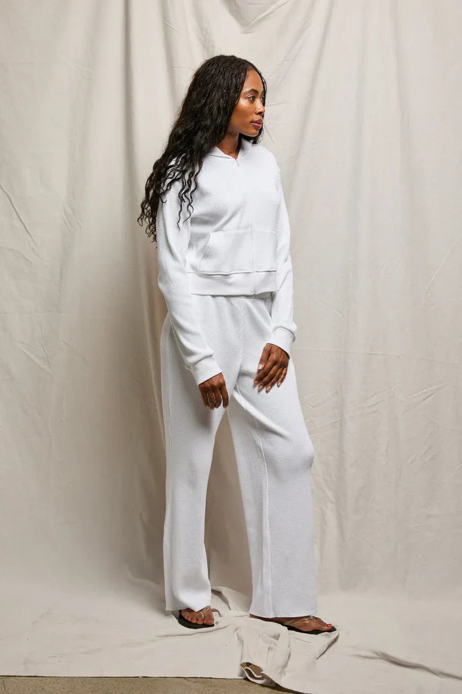 Perfect White Inez Waffle Knit Sweatshirt Hoodie