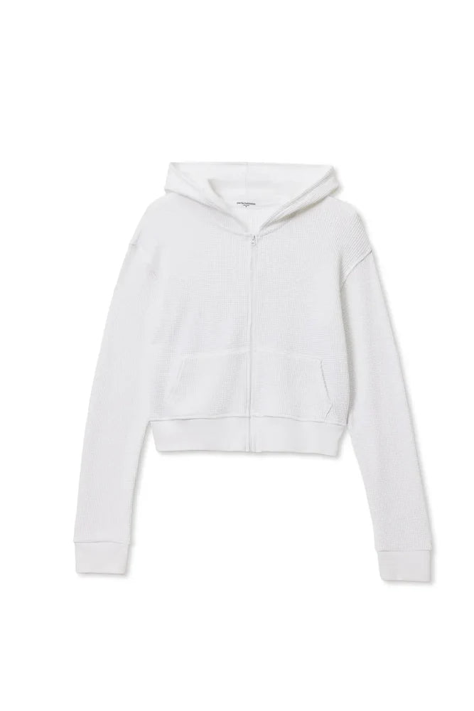 Perfect White Inez Waffle Knit Sweatshirt Hoodie