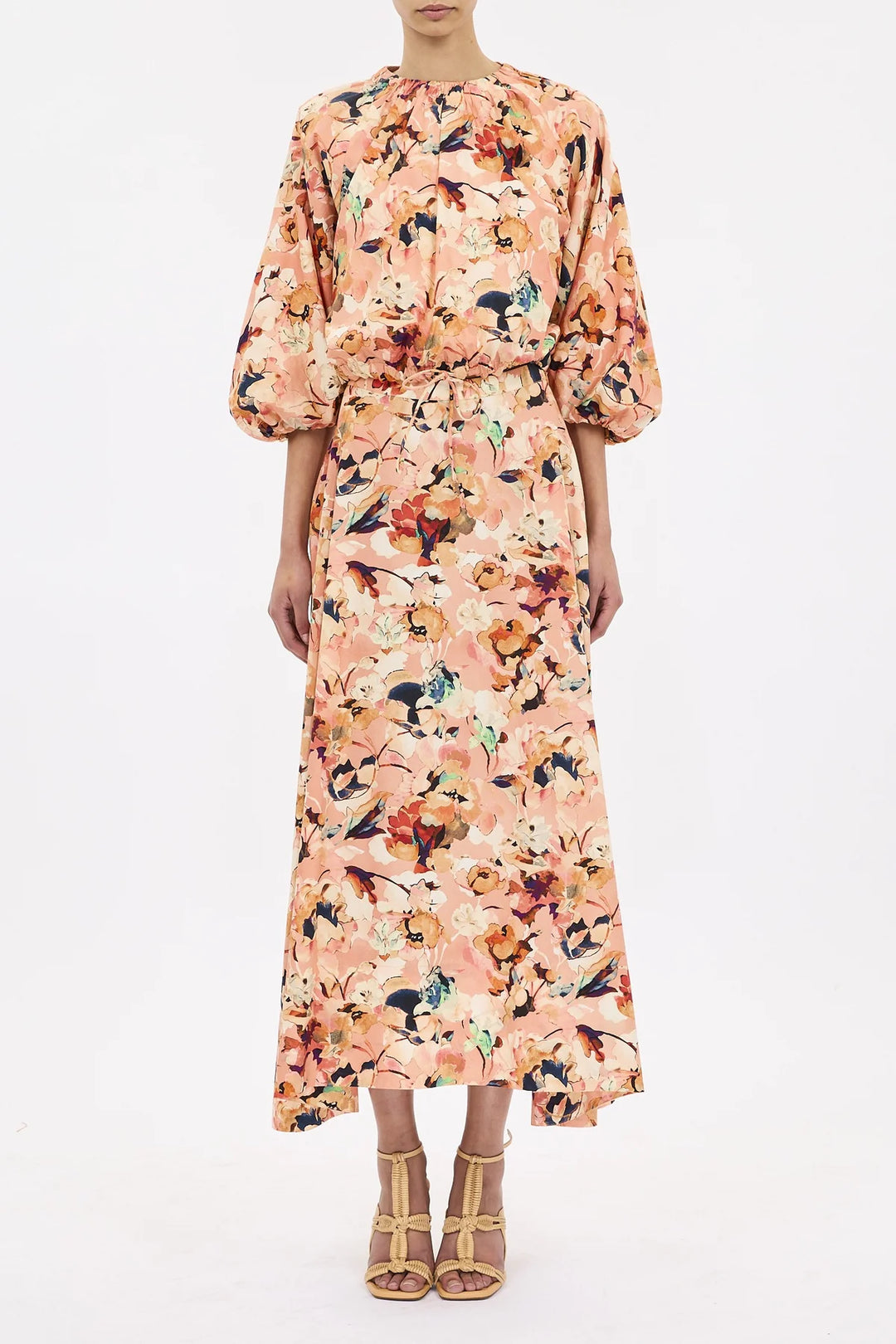 lucie puff sleeve midi dress Madewell Plus Lucie Elbow-Sleeve Smocked Midi Dress In Gingham - Rich Brown