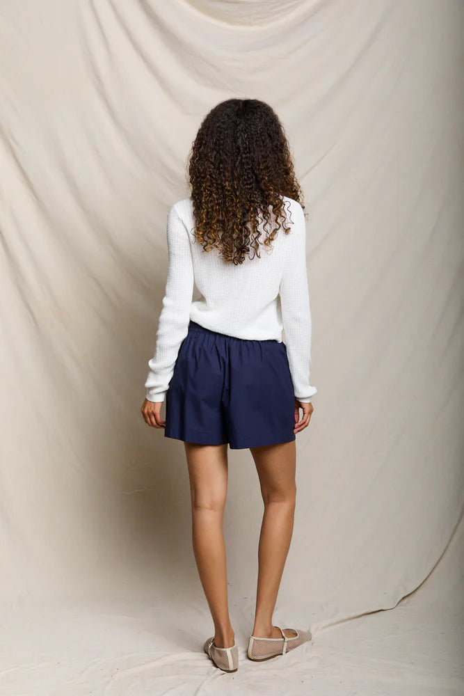 perfectwhitetee Julie Poplin Linen Shorts -Navy