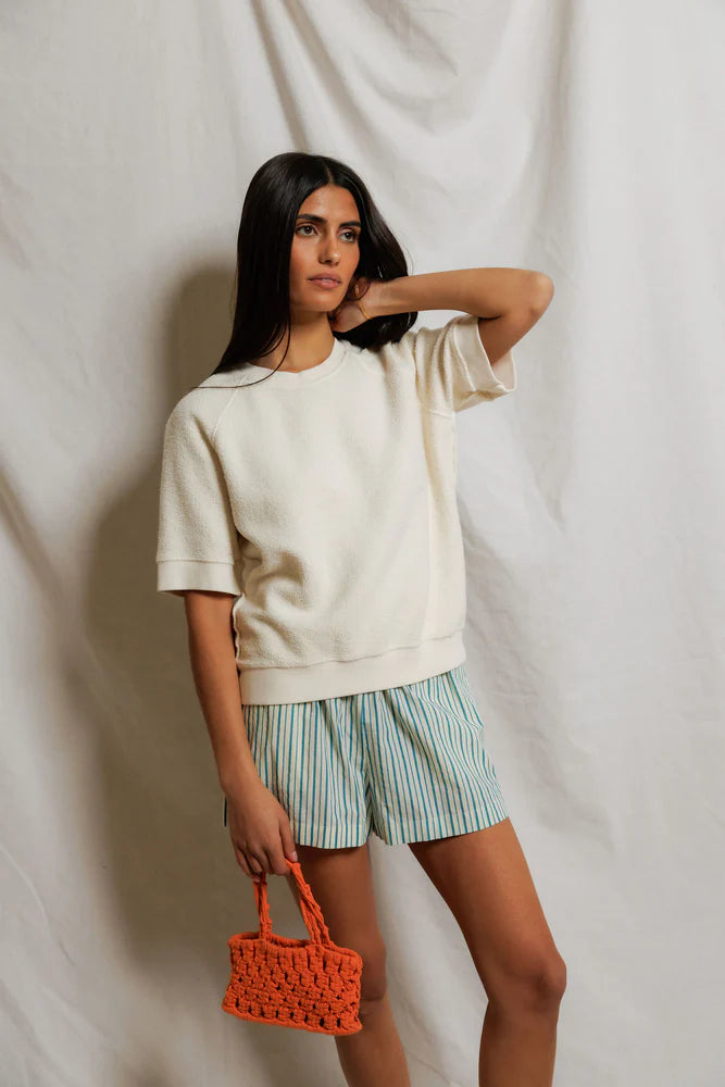 perfectwhitetee Kennedy Crew Short Sleeve Sweatshirt- Bright Ivory