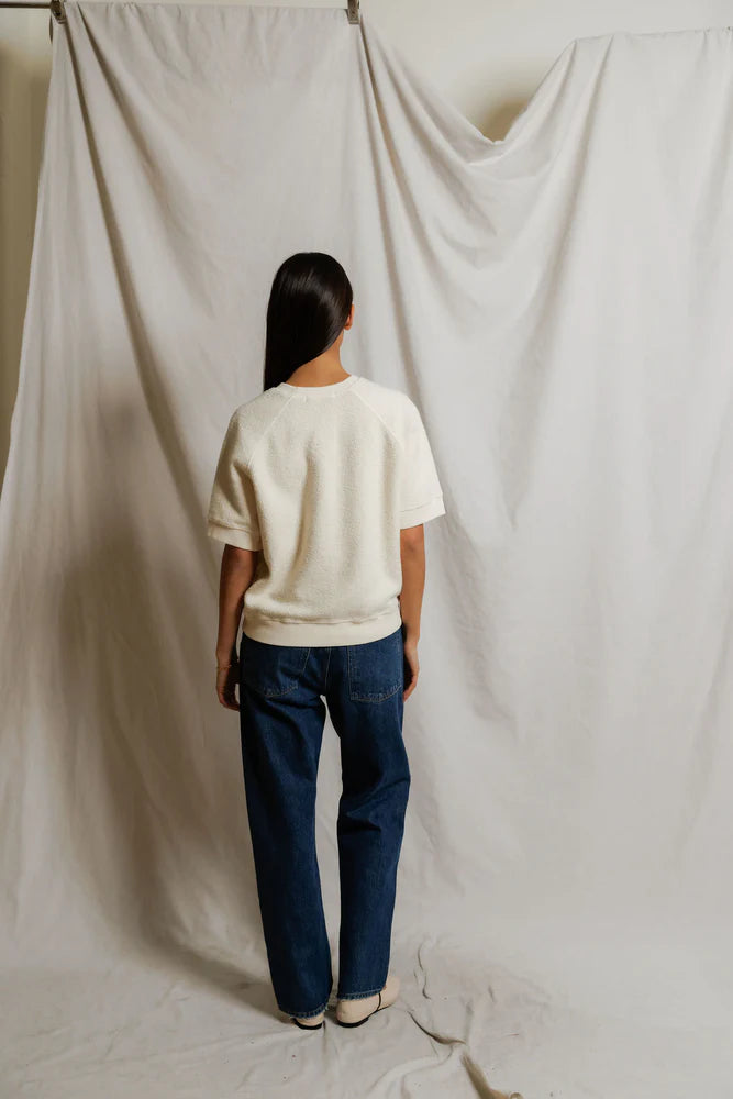 perfectwhitetee Kennedy Crew Short Sleeve Sweatshirt- Bright Ivory
