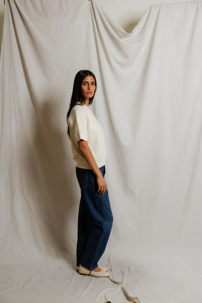 perfectwhitetee Kennedy Crew Short Sleeve Sweatshirt- Bright Ivory