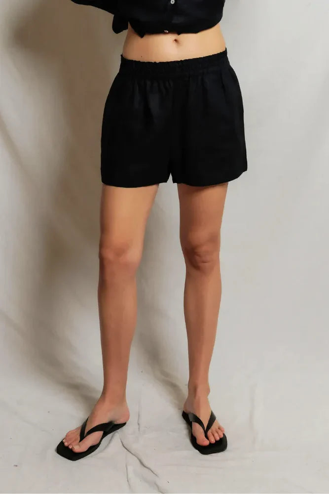 PERFECTWHITETEE Malin Linen Shorts-Turn Black