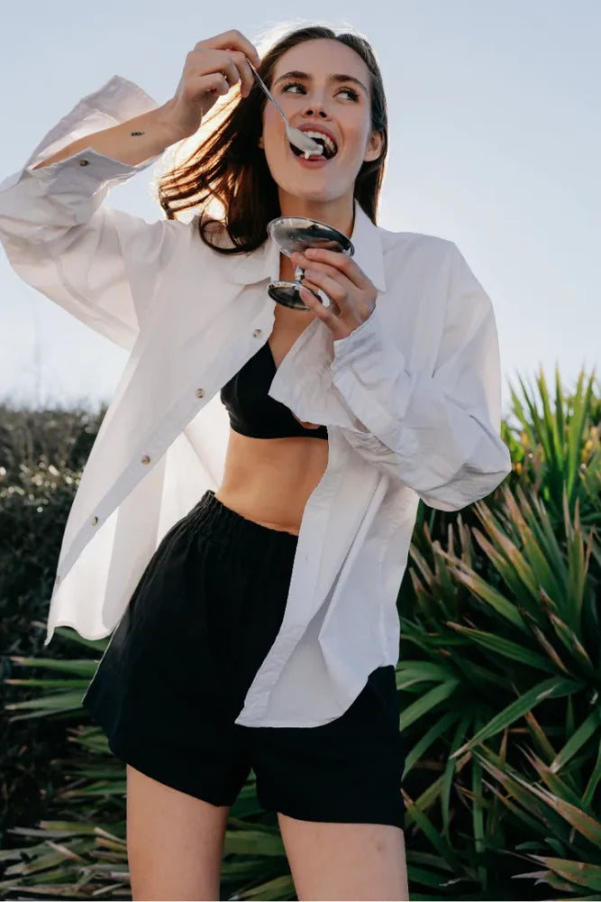 PERFECTWHITETEE Malin Linen Shorts-Turn Black