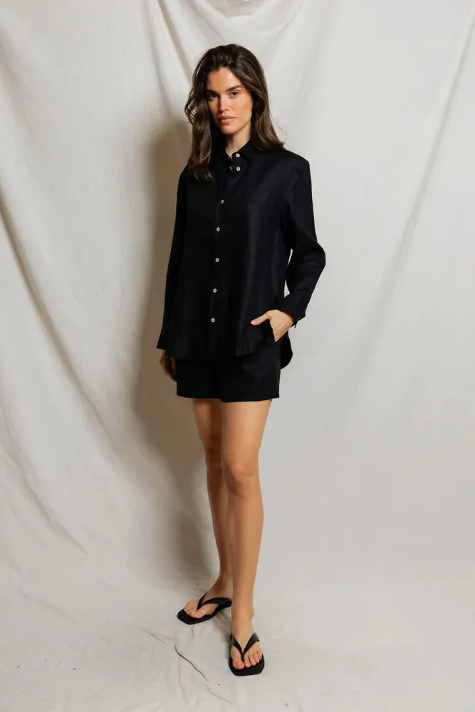 PERFECTWHITETEE Malin Linen Shorts-Turn Black