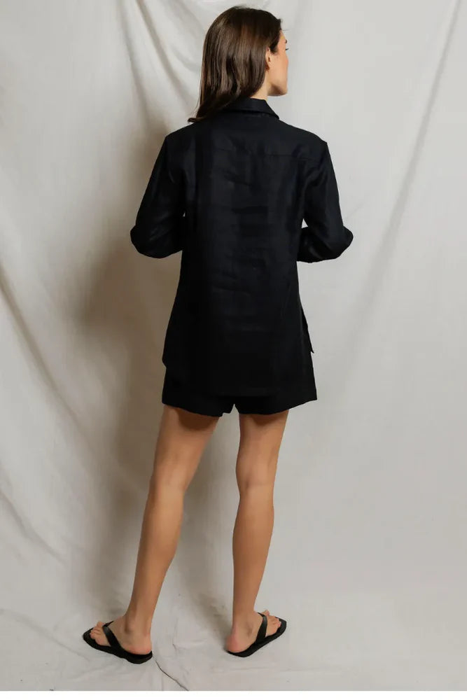 PERFECTWHITETEE Malin Linen Shorts-Turn Black