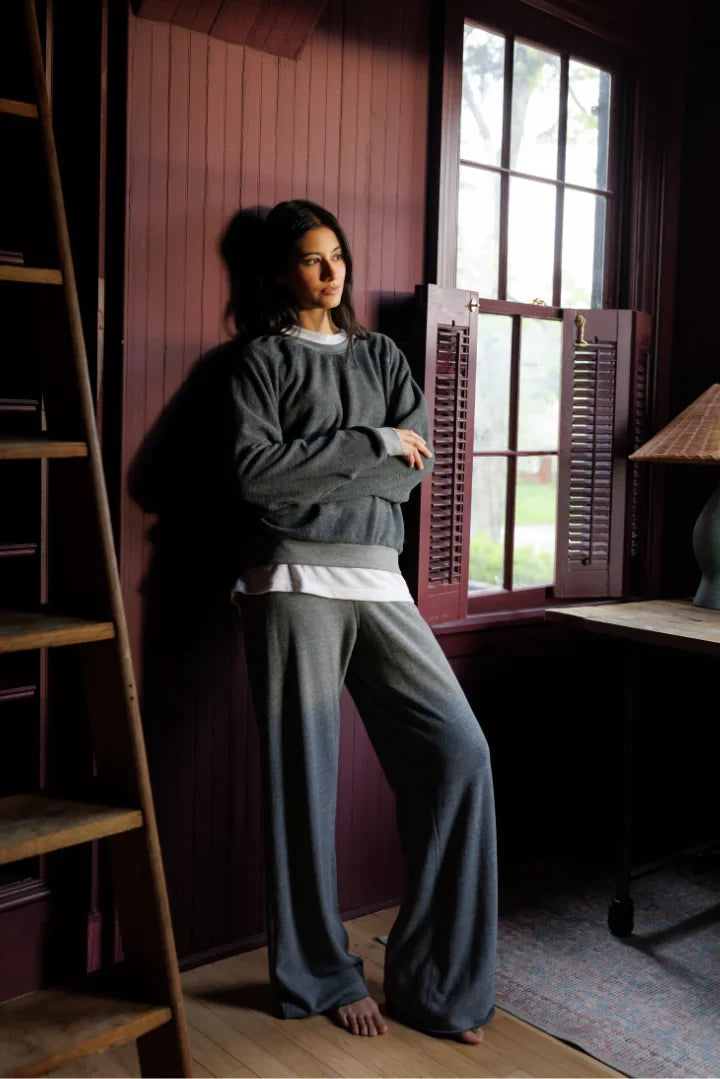 perfectwhitetee Marley Fleece Wide Leg Sweatpants - Heather Grey