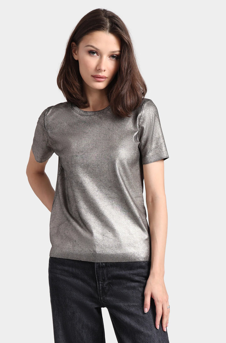 Minnie Rose Metallic Short Sleeve Crew Shirt