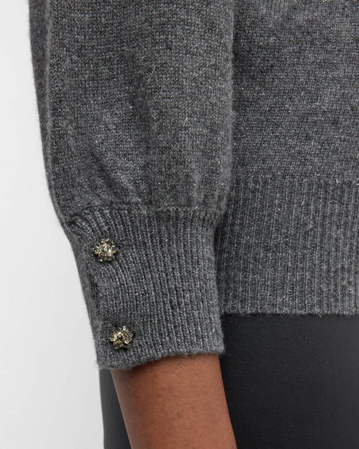 Autumn Cashmere Puff Sleeve Polo w/ Hand Crochet Details
