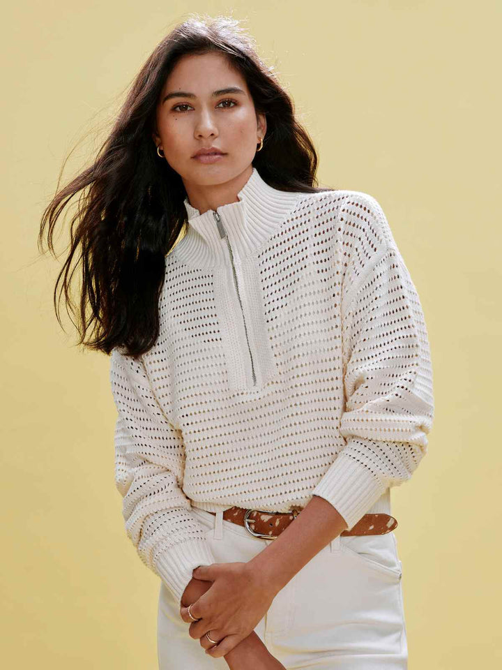 Sanctuary Open Knit 1/2 Zip Sweater Collagen - EQUATION 