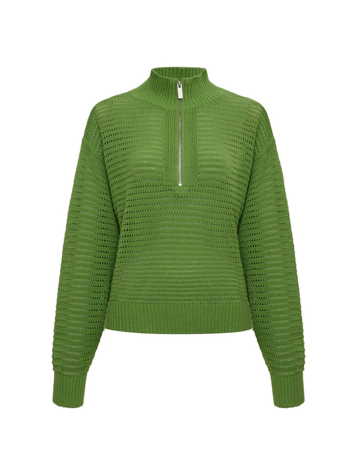 Sanctuary Open Knit 1/2 Zip Sweater Detox Green - EQUATION 