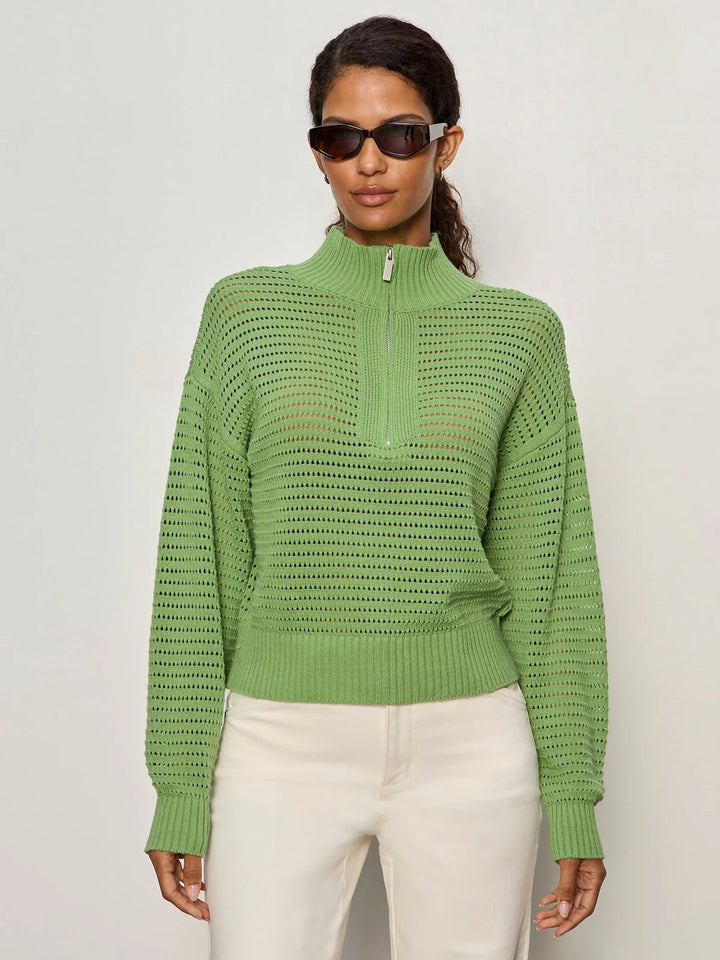 Sanctuary Open Knit 1/2 Zip Sweater Detox Green - EQUATION 