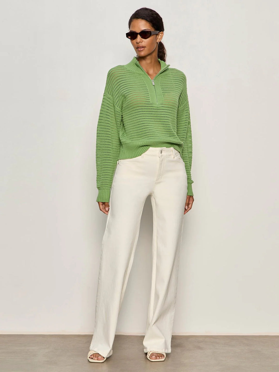 Sanctuary Open Knit 1/2 Zip Sweater Detox Green - EQUATION 