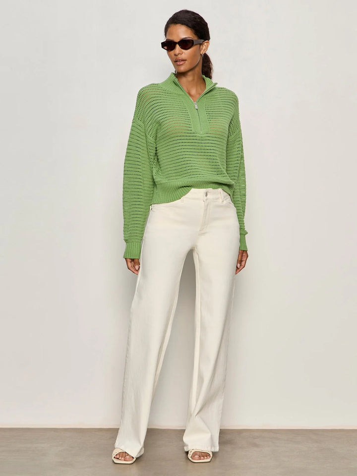 Sanctuary Open Knit 1/2 Zip Sweater Detox Green - EQUATION 