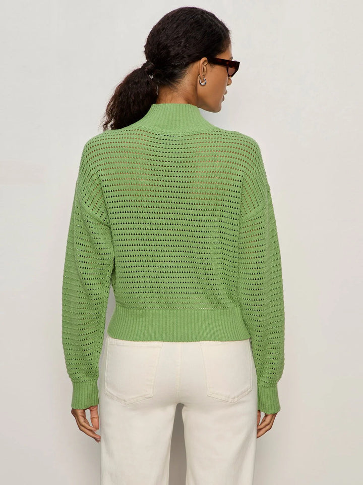 Sanctuary Open Knit 1/2 Zip Sweater Detox Green - EQUATION 