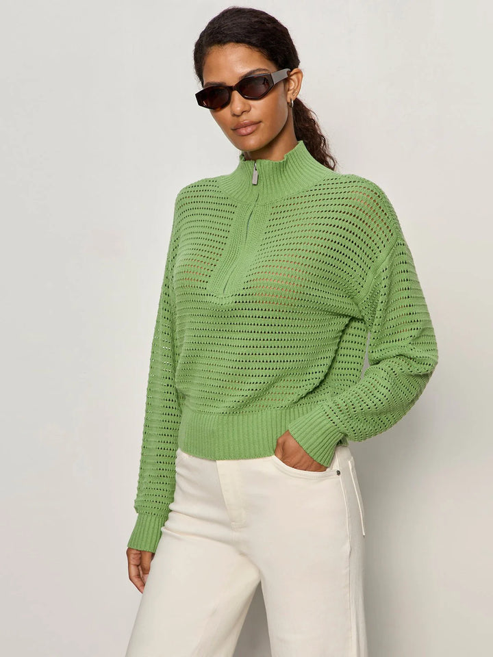 Sanctuary Open Knit 1/2 Zip Sweater Detox Green - EQUATION 