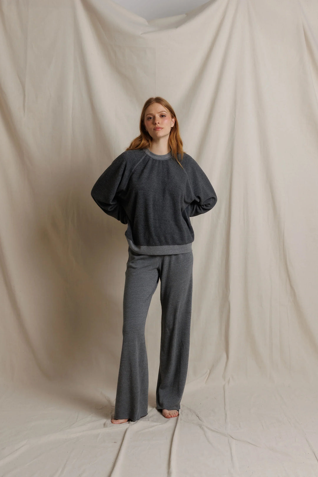 perfectwhitetee Marley Fleece Wide Leg Sweatpants - Heather Grey