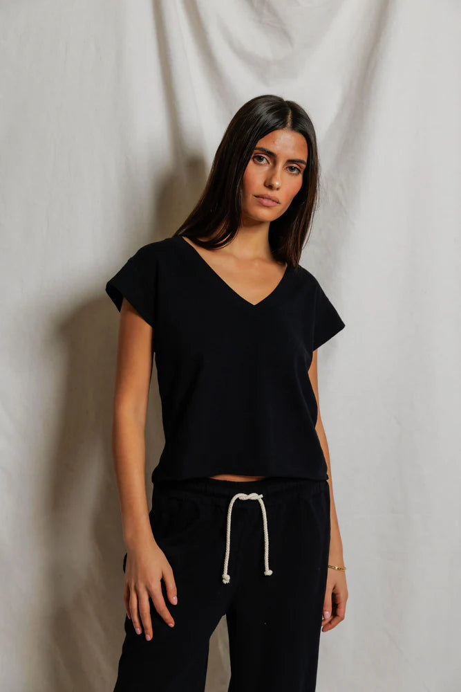 PERFECTWHITETEE Pearl Japanese Jersy V Neck Top