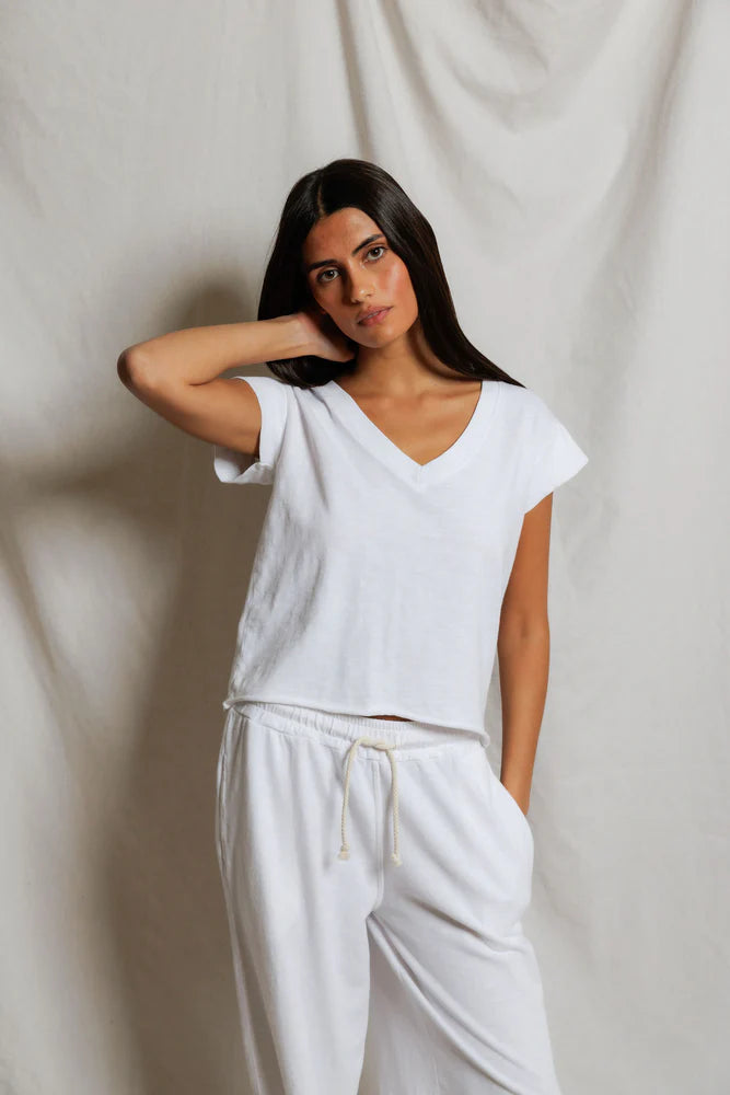 PERFECTWHITETEE Pearl Japanese Jersy V Neck Top