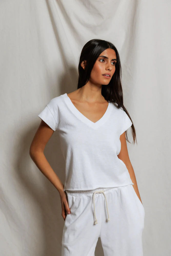PERFECTWHITETEE Pearl Japanese Jersy V Neck Top
