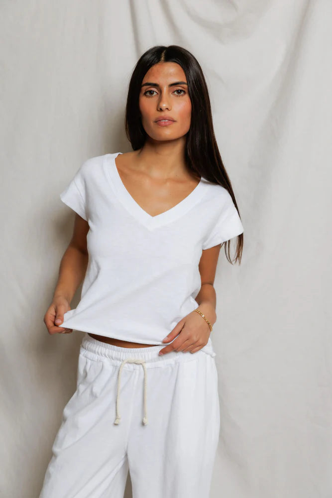 PERFECTWHITETEE Pearl Japanese Jersy V Neck Top