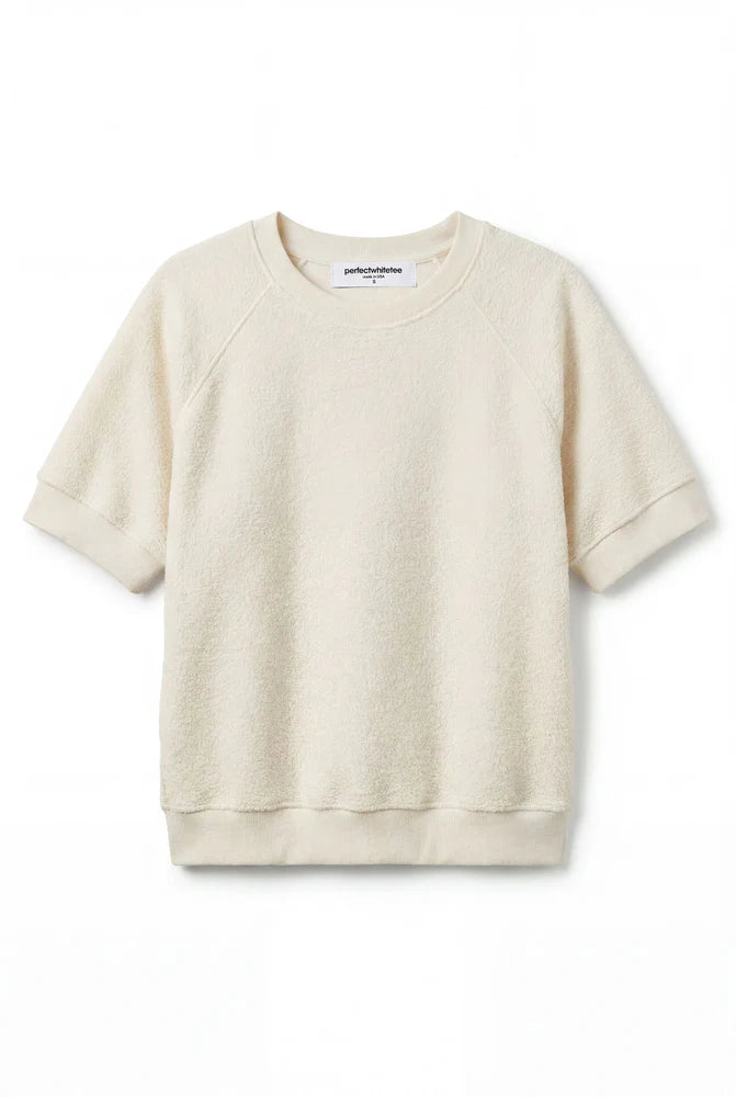 perfectwhitetee Kennedy Crew Short Sleeve Sweatshirt- Bright Ivory