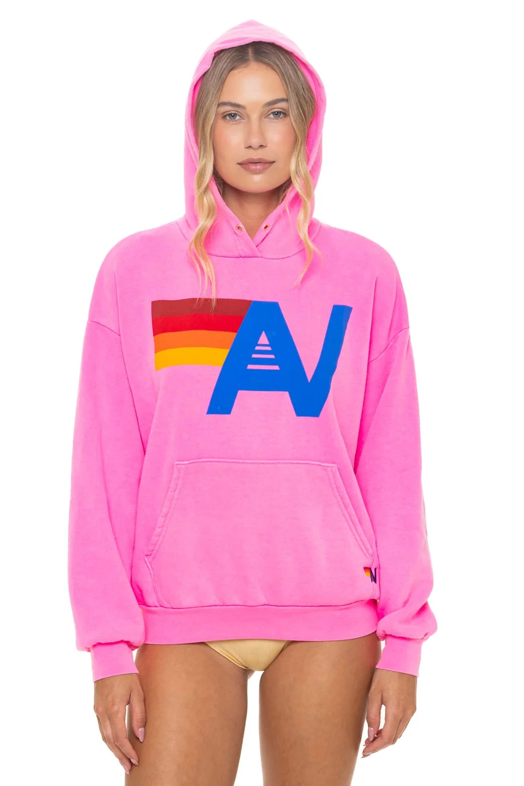 Aviator Nation Relaxed Logo Pullover Hoodie Neon Pink
