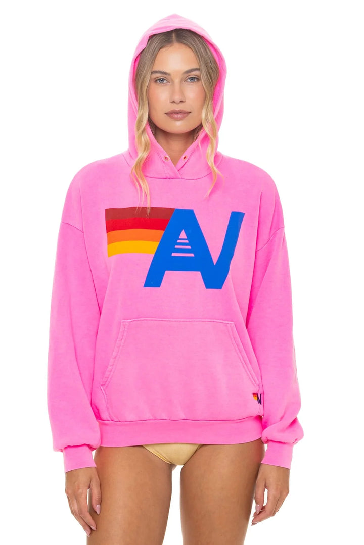 Aviator Nation Relaxed Logo Pullover Hoodie Neon Pink