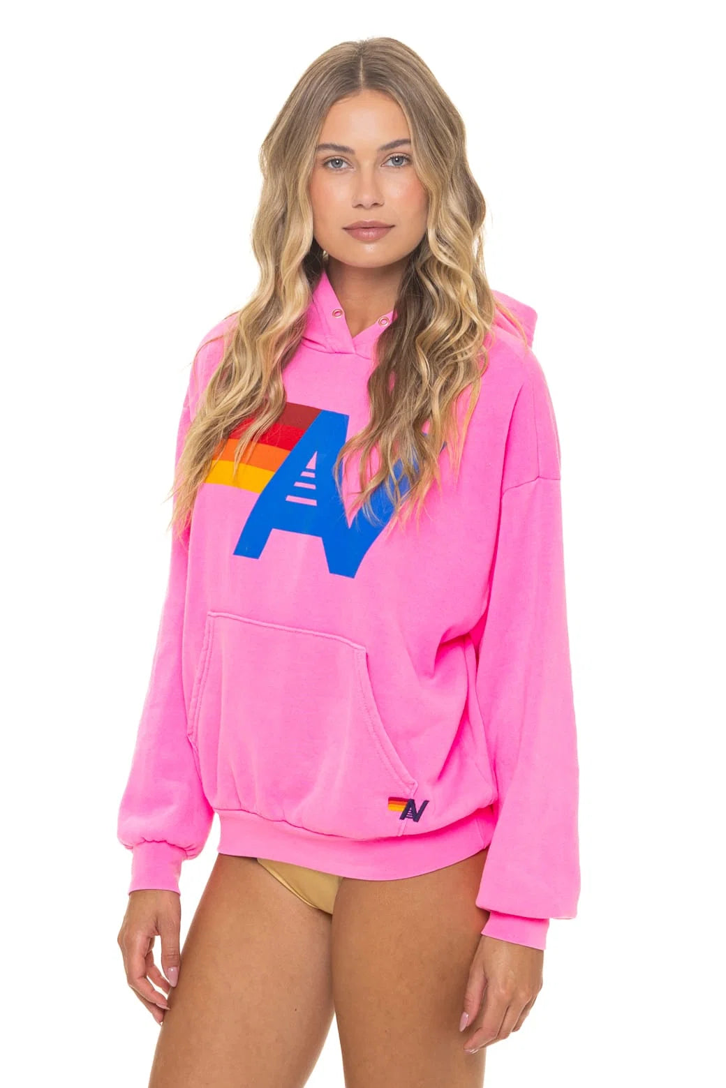 Aviator Nation Relaxed Logo Pullover Hoodie Neon Pink