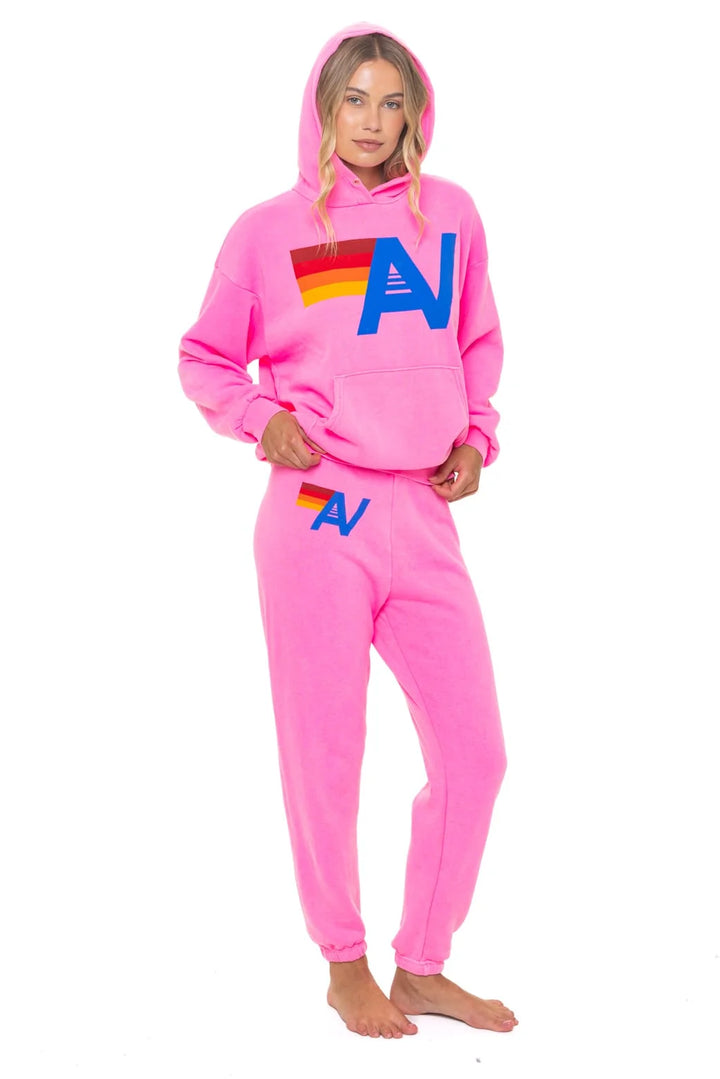 Aviator Nation Relaxed Logo Pullover Hoodie Neon Pink