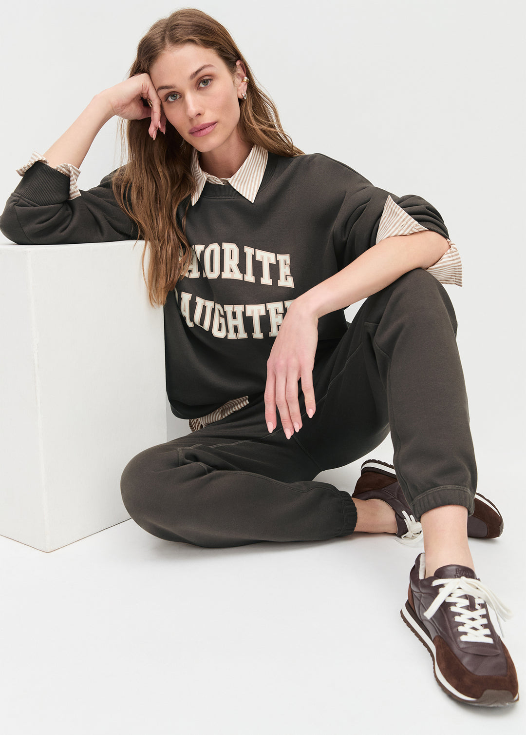 Favorite Daughter Cropped Collegiate Sweatshirt - Coffee/Gardenia
