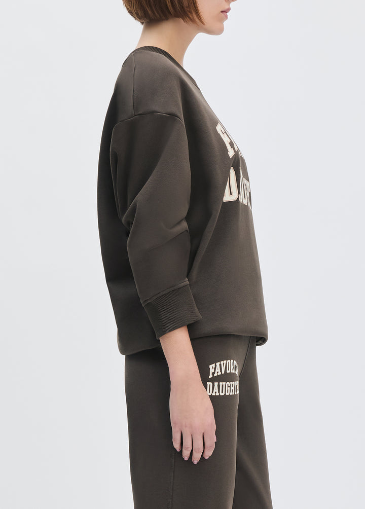 Favorite Daughter Cropped Collegiate Sweatshirt - Coffee/Gardenia