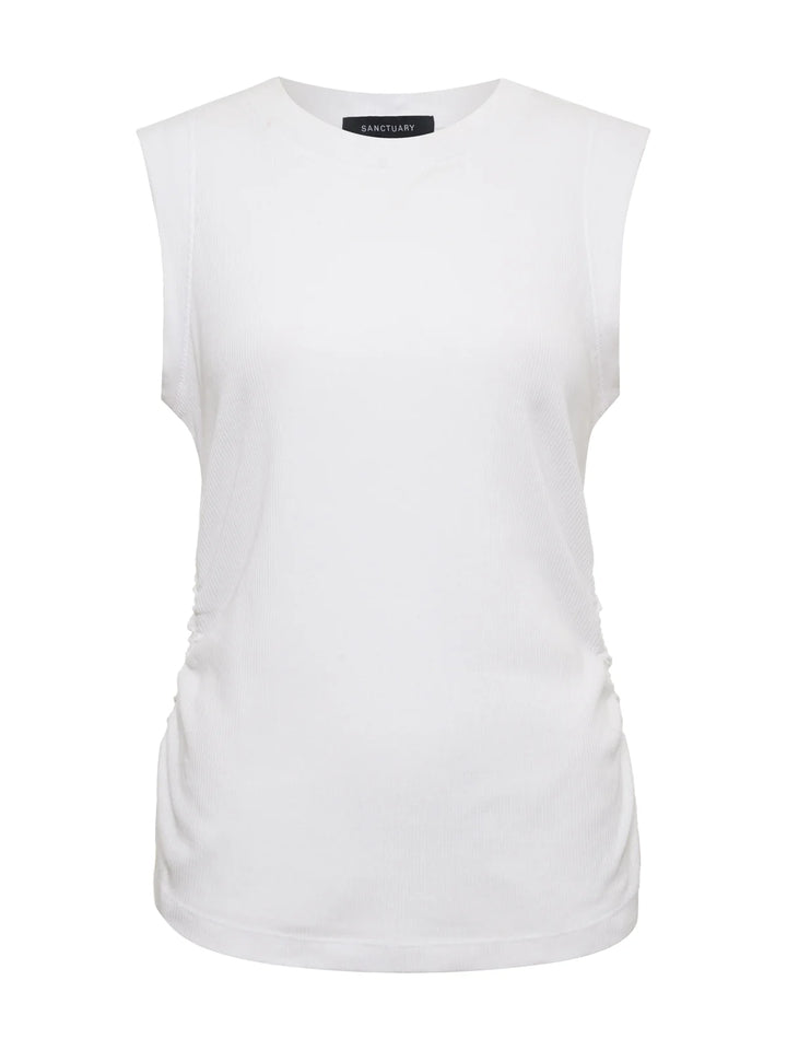 Sanctuary Ribbed Rouched Tank White